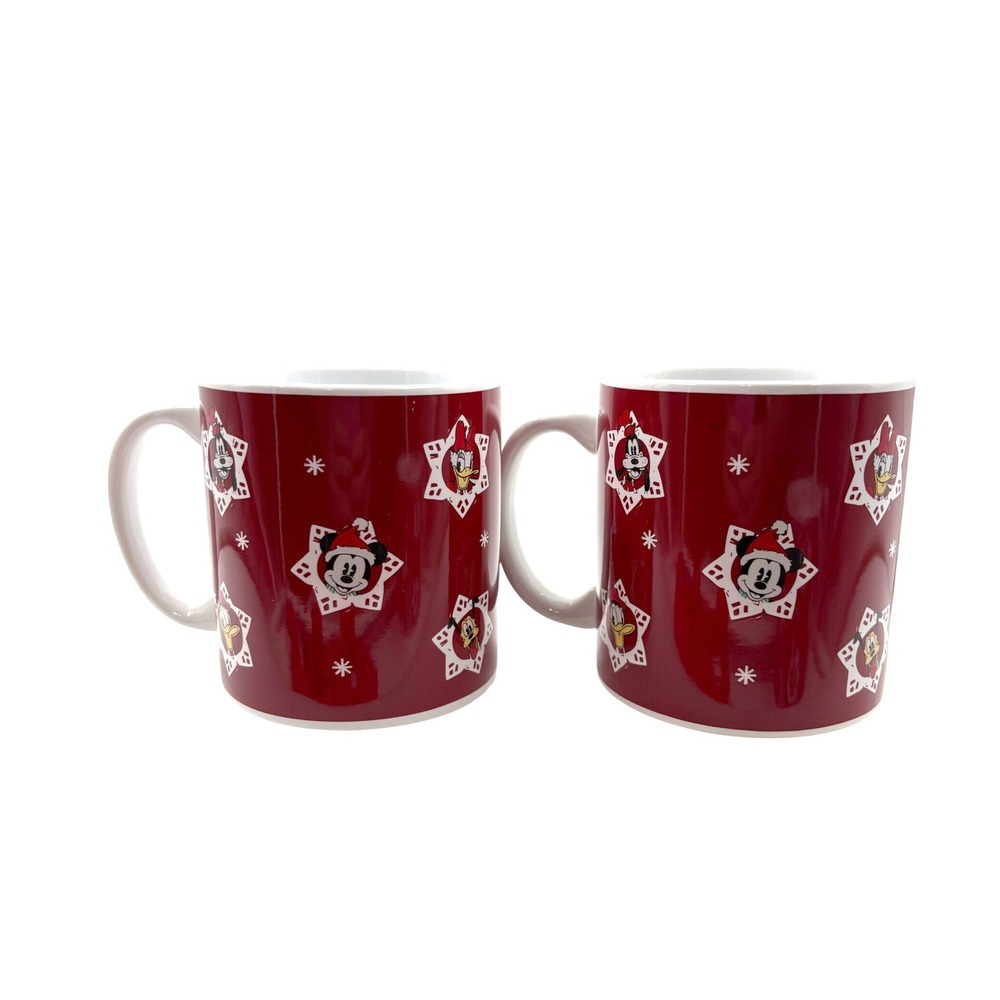 Disney Zrike Brands Mickey Christmas Mugs Pair 20oz Set of 2 W/ Gift Wrap NWOT